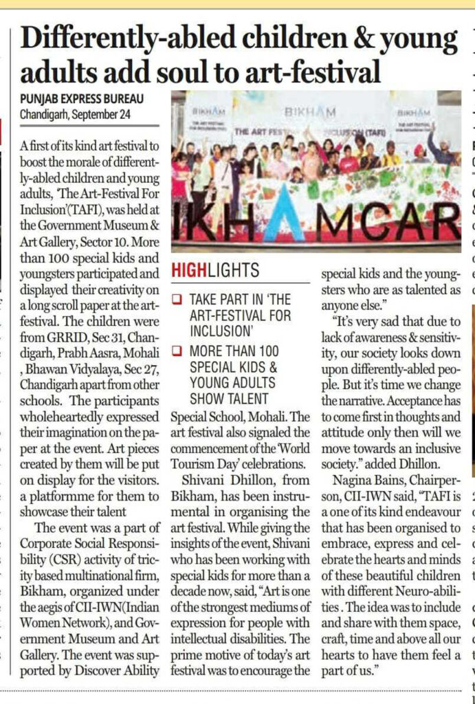 Newspaper clipping: Differently-abled children & young adults add soul to art-festival