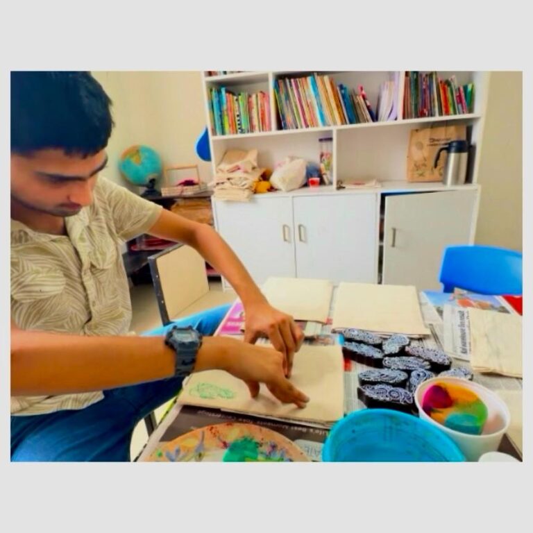A student block printing