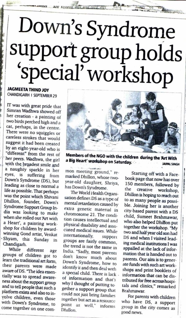 Newspaper clipping: Down’s Syndrome support group holds ‘special’ workshop