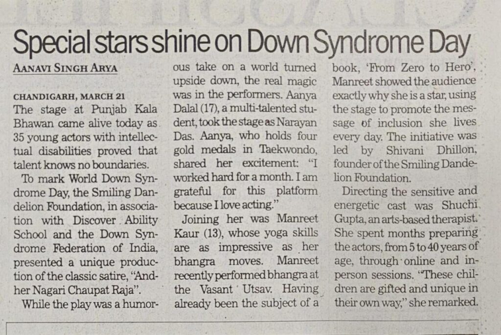 Newspaper clipping: Special stars shine on Down Syndrome Day